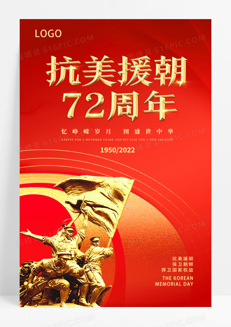 红色大气抗美援朝72周年纪念日宣传海报
